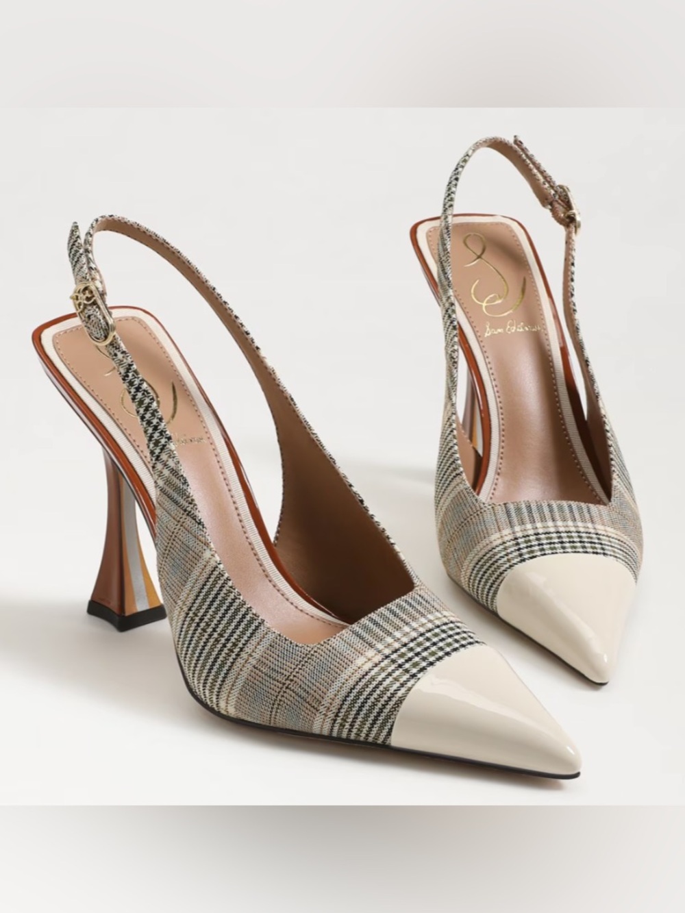 Sam Edelman Odette Slingback Pumps Pointed Cap Top in Plaid Multi Pattern 7